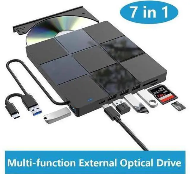 Main image of 7 in 1 External CD DVD Drive, USB 3.0 Type-C CD DVD +/- RW Burner Plug and Play Optical Drive for Laptop PC Windows 11/10 Mac OS