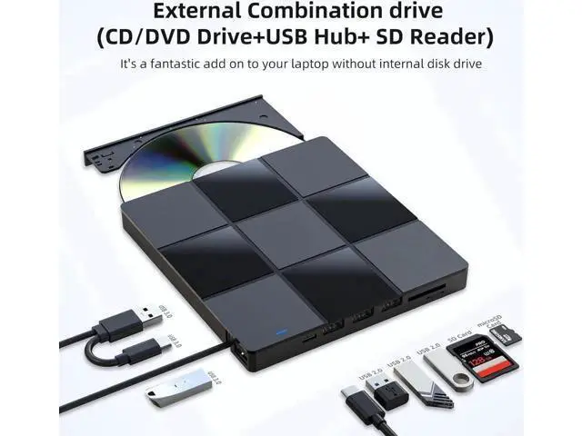 Alt view image 4 of 7 - 7 in 1 External CD DVD Drive, USB 3.0 Type-C CD DVD +/- RW Burner Plug and Play Optical Drive for Laptop PC Windows 11/10 Mac OS