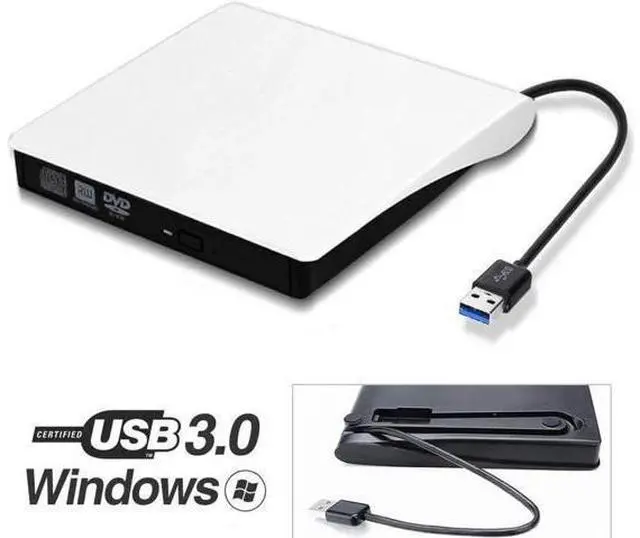 Main image of White Slim External CD DVD Drive USB3.0 Portable CD DVD +/-RW Burner Rewriter Compatible with Windows Linux Mac Laptop Desktop PC