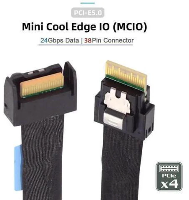 Alt view image 3 of 7 - 0.5M PCIe 5.0 Cable, SlimSAS SFF-8654 4i Male to MCIO SFF-TA-1016 38Pin 4i Male Mini Cool Edge IO High-Speed Server Storage Cable