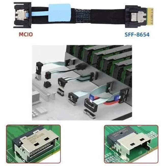 Alt view image 4 of 7 - 0.5M PCIe 5.0 Cable, SlimSAS SFF-8654 4i Male to MCIO SFF-TA-1016 38Pin 4i Male Mini Cool Edge IO High-Speed Server Storage Cable
