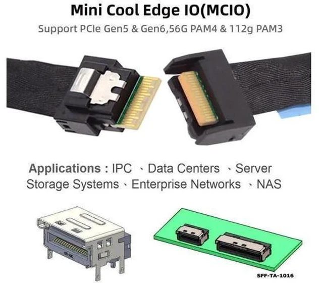 Alt view image 5 of 7 - 0.5M PCIe 5.0 Cable, SlimSAS SFF-8654 4i Male to MCIO SFF-TA-1016 38Pin 4i Male Mini Cool Edge IO High-Speed Server Storage Cable