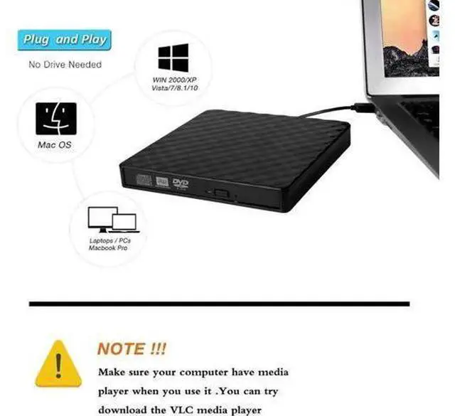 Alt view image 6 of 7 - Portable External DVD Drive USB 3.0 Slim CD DVD RW ROM Optical Drive for Laptop Desktop PC