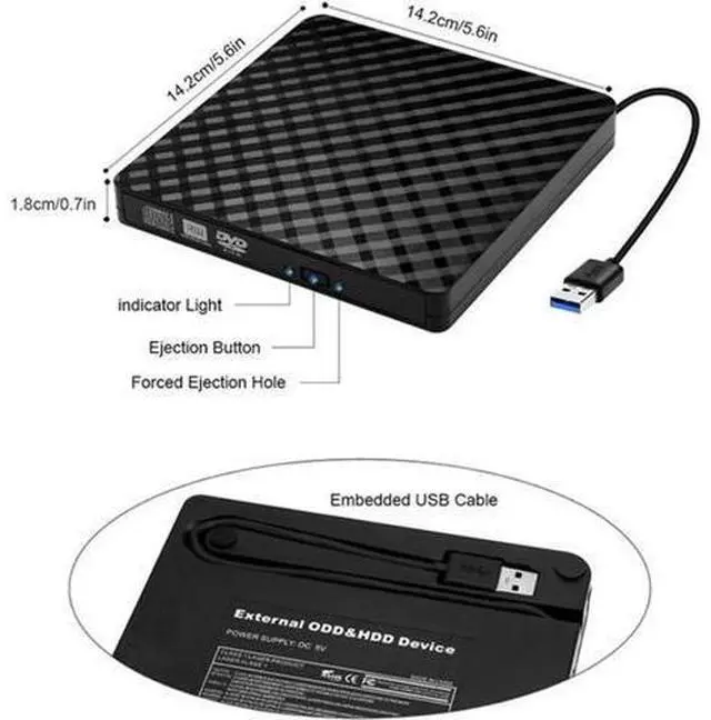 Alt view image 5 of 7 - Portable External DVD Drive USB 3.0 Slim CD DVD RW ROM Optical Drive for Laptop Desktop PC
