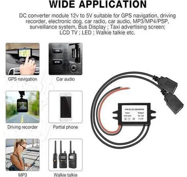 Alt view image 6 of 6 - 8-35V to 5V Step Down Buck Converter Module, 12V/24V to 5V 3A 15W USB Output DC-DC Power Charger Module