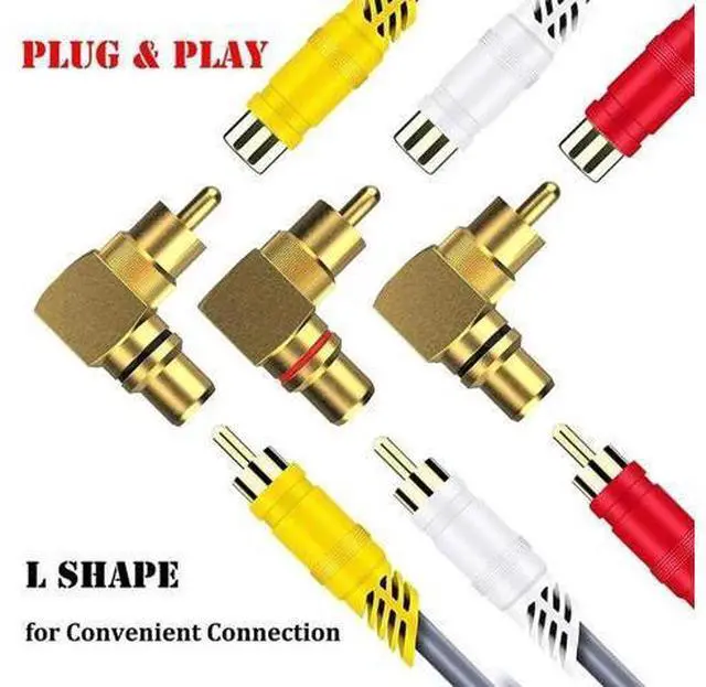 Alt view image 3 of 7 - 8 Pack 90 Degree Right Angle RCA Male to Female Elbow Adapters, 4 Red + 4 Black RCA Audio Connector Plugs