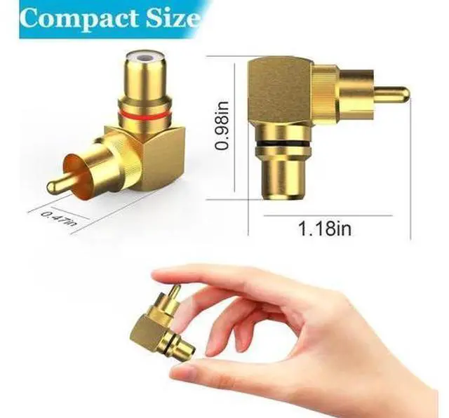 Alt view image 7 of 7 - 8 Pack 90 Degree Right Angle RCA Male to Female Elbow Adapters, 4 Red + 4 Black RCA Audio Connector Plugs