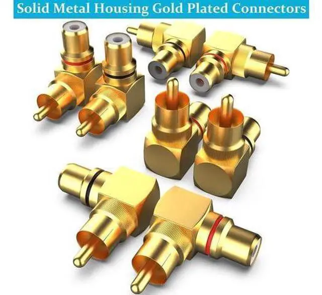 Alt view image 6 of 7 - 8 Pack 90 Degree Right Angle RCA Male to Female Elbow Adapters, 4 Red + 4 Black RCA Audio Connector Plugs