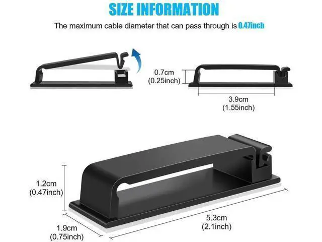 Alt view image 4 of 7 - 50Pcs Large Size Black Self-Adhesive Cable Clips, Cord Holder Wire Organizer for Desk Wall Car TV PC Ethernet Cable Management