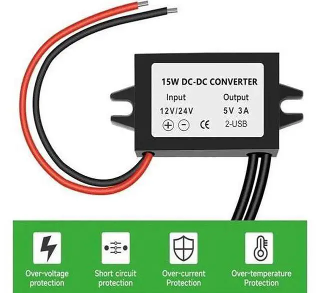 Alt view image 5 of 6 - 8-35V to 5V Step Down Buck Converter Module, 12V/24V to 5V 3A 15W USB Output DC-DC Power Charger Module