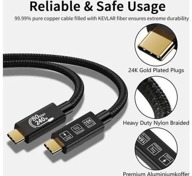 Alt view image 5 of 7 - 6.6FT Thunderbolt 5 USB4 Cable 80Gbps 240W PD Support 16K@60Hz USB-C to USB-C Cord