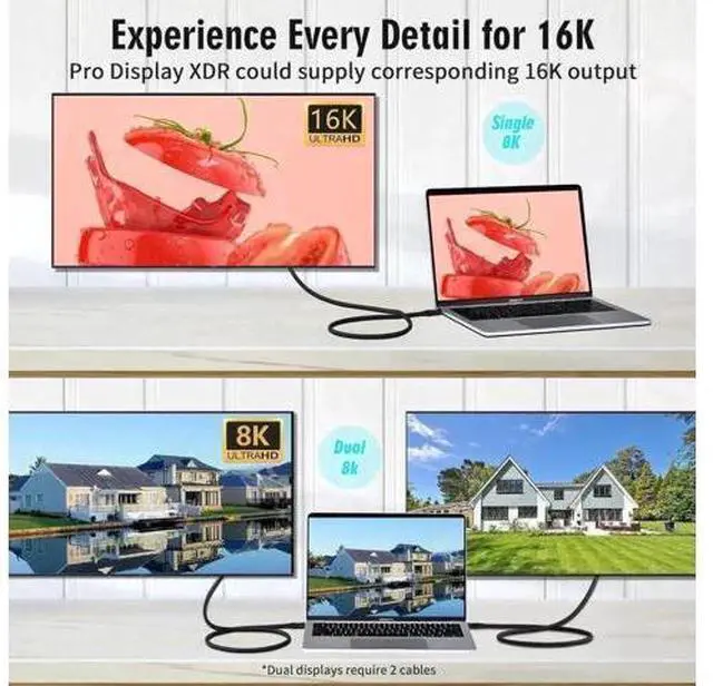 Alt view image 6 of 7 - 6.6FT Thunderbolt 5 USB4 Cable 80Gbps 240W PD Support 16K@60Hz USB-C to USB-C Cord