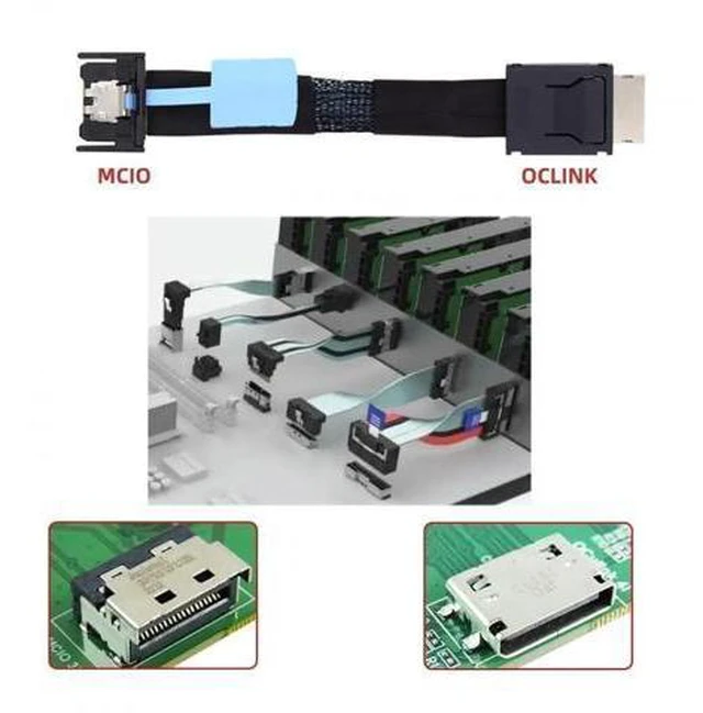 Alt view image 4 of 7 - 50cm PCIe 5.0 MCIO 4i 38Pin Male to SFF-8611 OCuLink 4X High-Speed Extender Cable