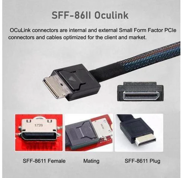 Alt view image 7 of 7 - 50cm PCIe 5.0 MCIO 4i 38Pin Male to SFF-8611 OCuLink 4X High-Speed Extender Cable