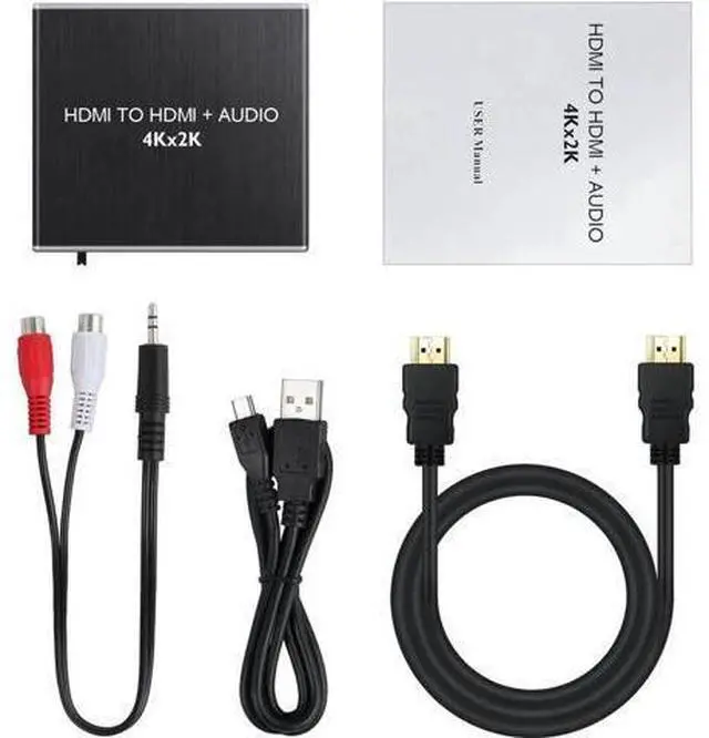 Alt view image 2 of 7 - HDMI Audio Extractor Converter with 1M HDMI 1.4 Cable, HDMI to SPDIF Toslink + 3.5mm Stereo Audio Splitter, Supports 4K 3D