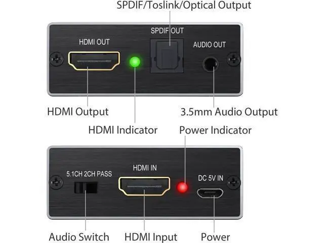 Alt view image 6 of 7 - HDMI Audio Extractor Converter with 1M HDMI 1.4 Cable, HDMI to SPDIF Toslink + 3.5mm Stereo Audio Splitter, Supports 4K 3D