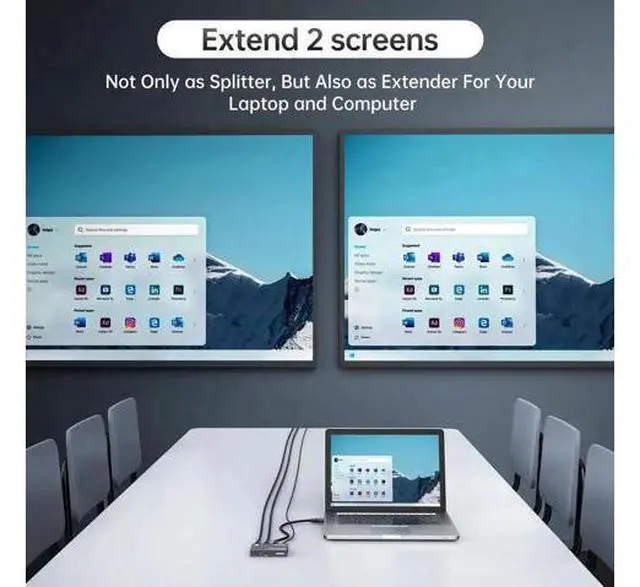Alt view image 4 of 7 - MT-VIKI Upgraded Slim Powered 1 in 2 Out HDMI Splitter, 1x2 Mirror Distributor Support 4K@30Hz for Dual Monitors PS4 Fire Stick HDTV Projector