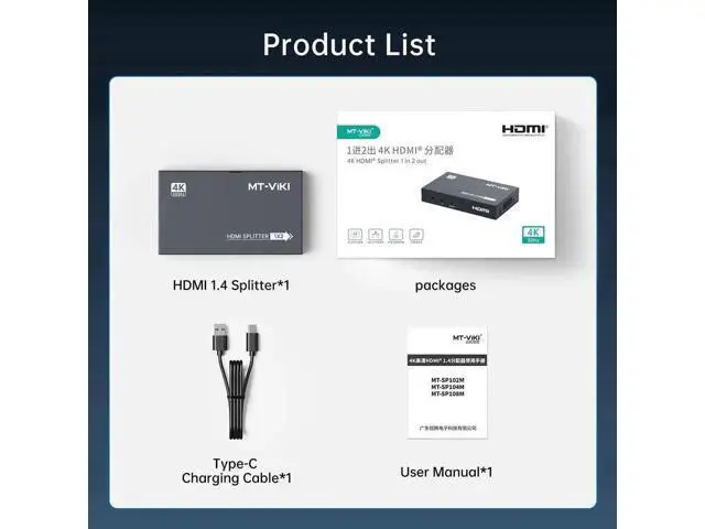 Alt view image 7 of 7 - MT-VIKI Upgraded Slim Powered 1 in 2 Out HDMI Splitter, 1x2 Mirror Distributor Support 4K@30Hz for Dual Monitors PS4 Fire Stick HDTV Projector