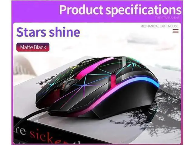 Alt view image 2 of 7 - USB Wired Luminous Gaming Mouse, Ergonomic Colorful RGB Optical Mouse 1200DPI for PC Laptop Gaming Office, Star Light Effect