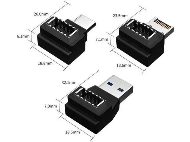 Alt view image 5 of 7 - 3 Pcs Angled USB 3.1 Type-E to USB-A & USB-C Adapter, Front Panel Motherboard Header Extension Cable
