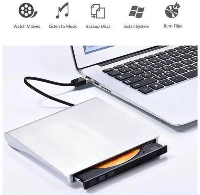 Alt view image 2 of 6 - White Slim External CD DVD Drive USB3.0 DVD-RW Burner Rewriter Compatible with Windows 7/8/10 Mac Laptop Notebook Desktop PC