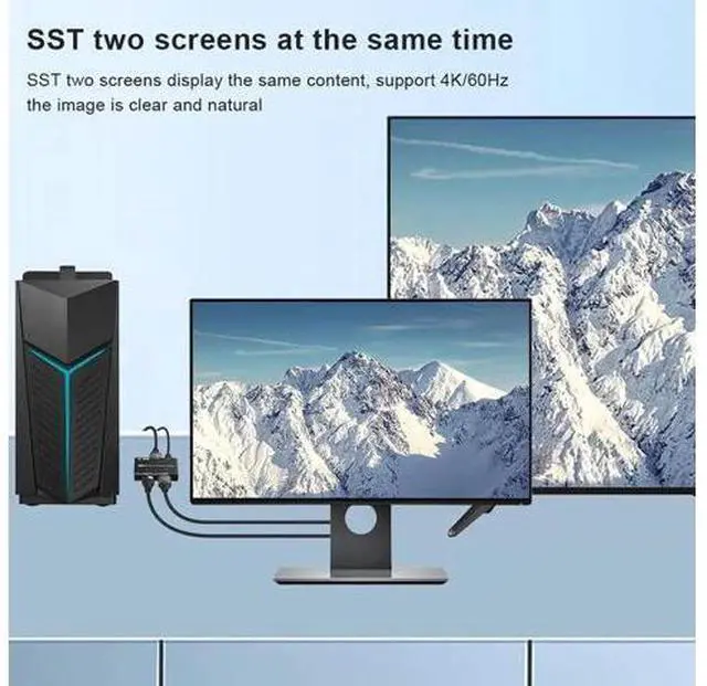 Alt view image 2 of 7 - DP 1.4 MST Splitter 1 in 2 Out, DP to DP 1.4 + HDMI 2.1 Hub, 8K@30Hz 4K@144Hz Dual Monitor Adapter for Laptops Desktops Gaming GPUs
