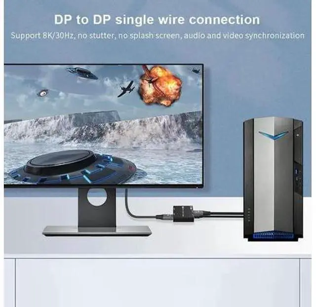 Alt view image 3 of 7 - DP 1.4 MST Splitter 1 in 2 Out, DP to DP 1.4 + HDMI 2.1 Hub, 8K@30Hz 4K@144Hz Dual Monitor Adapter for Laptops Desktops Gaming GPUs