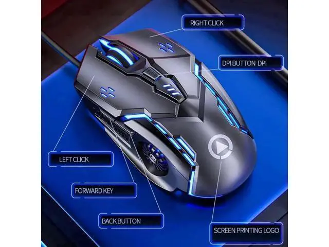 Alt view image 7 of 7 - 6-Key Silent Wired USB Gaming Mouse, Adjustable 3200DPI Optical Mouse with 7-Color LED Backlight Ergonomic for PC Laptop Game & Office