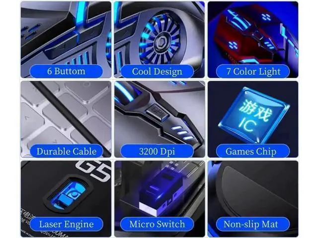 Alt view image 6 of 7 - 6-Key Silent Wired USB Gaming Mouse, Adjustable 3200DPI Optical Mouse with 7-Color LED Backlight Ergonomic for PC Laptop Game & Office