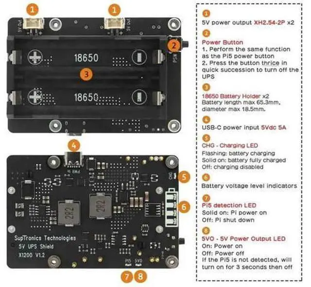 Main image of X1200 UPS Power Management Expansion Board Compatible with Raspberry Pi 5, Lithium Battery Not Included
