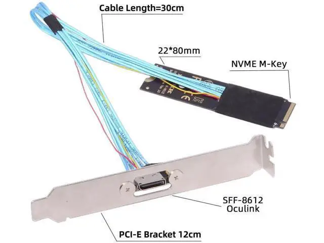 Alt view image 3 of 7 - 2280 M.2 M-Key to OCuLink Cable 30cm, PCIe 4.0 with Bracket for NVMe U.2 SSD eGPU