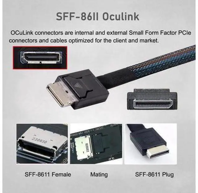 Alt view image 4 of 7 - 2280 M.2 M-Key to OCuLink Cable 30cm, PCIe 4.0 with Bracket for NVMe U.2 SSD eGPU