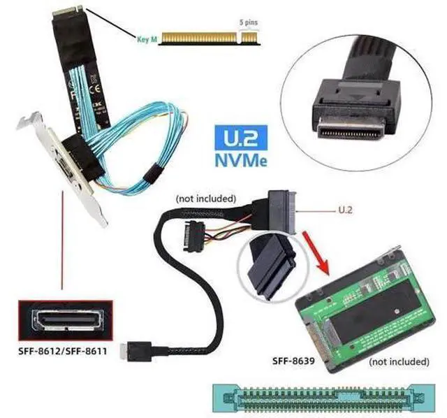 Alt view image 7 of 7 - 2280 M.2 M-Key to OCuLink Cable 30cm, PCIe 4.0 with Bracket for NVMe U.2 SSD eGPU