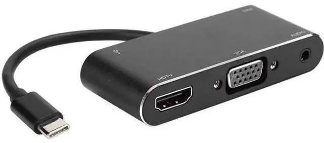 Main image of USB-C Multiport Docking Station, 4K HDMI & VGA Output Hub with USB3.0, USB-C, 3.5mm Audio Jack, Compatible with Type-C Laptops & Smartphones