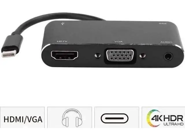 Alt view image 2 of 7 - USB-C Multiport Docking Station, 4K HDMI & VGA Output Hub with USB3.0, USB-C, 3.5mm Audio Jack, Compatible with Type-C Laptops & Smartphones
