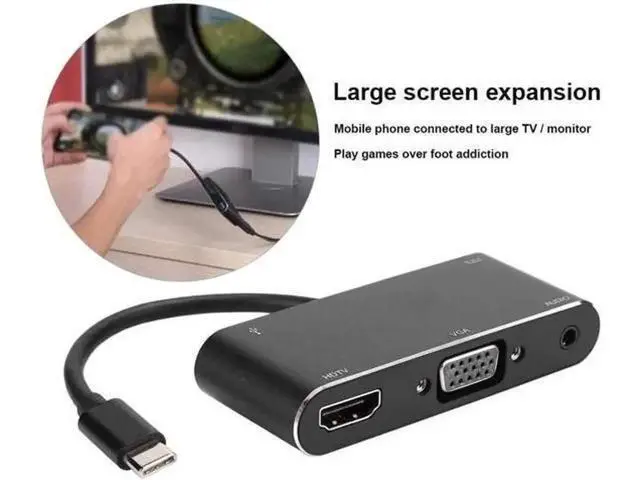 Alt view image 6 of 7 - USB-C Multiport Docking Station, 4K HDMI & VGA Output Hub with USB3.0, USB-C, 3.5mm Audio Jack, Compatible with Type-C Laptops & Smartphones