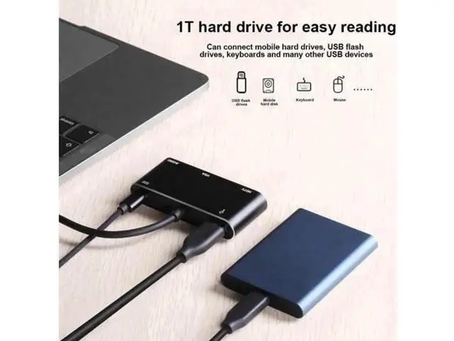 Alt view image 7 of 7 - USB-C Multiport Docking Station, 4K HDMI & VGA Output Hub with USB3.0, USB-C, 3.5mm Audio Jack, Compatible with Type-C Laptops & Smartphones