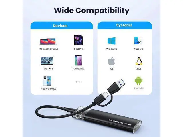 Alt view image 7 of 7 - USB 3.1 Gen 2 10Gbps M.2 SSD Enclosure, Type-C External SSD Adapter Supports NVMe PCIe M-Key/B+M & SATA B+M M.2 Drives, Fits 2230/2242/2260/2280 SSD