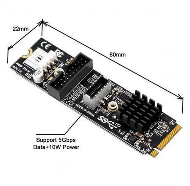 Alt view image 6 of 7 - M.2 M-Key to Type-E USB 3.1 Adapter Card, 5Gbps for Motherboard Front Panel