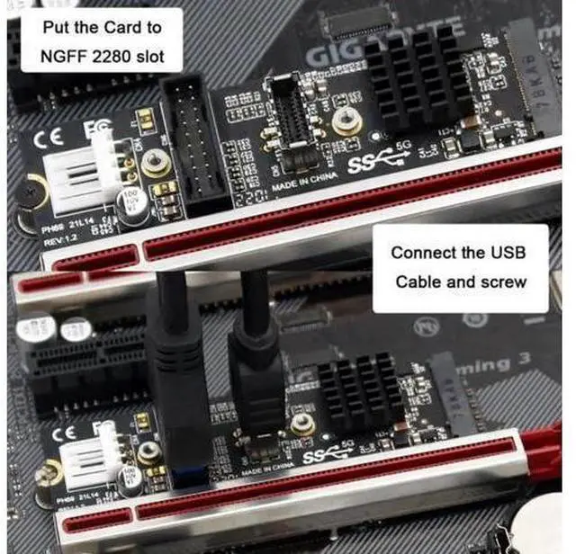 Alt view image 7 of 7 - M.2 M-Key to Type-E USB 3.1 Adapter Card, 5Gbps for Motherboard Front Panel