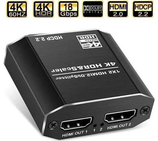 Main image of 1 in 2 Out HDMI Splitter 1x2 with 4 Adjustable EDID Modes, HDMI 2.0b 4K@60Hz Dual Monitor Splitter, Supports HDCP2.2, RGB 4:4:4, 3D & Full HD 1080P for Gaming & Office Display