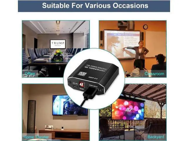Alt view image 5 of 7 - 1 in 2 Out HDMI Splitter 1x2 with 4 Adjustable EDID Modes, HDMI 2.0b 4K@60Hz Dual Monitor Splitter, Supports HDCP2.2, RGB 4:4:4, 3D & Full HD 1080P for Gaming & Office Display