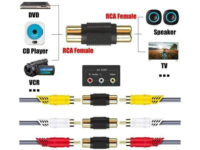 Alt view image 6 of 6 - 20 Pack Gold Plated RCA Female to Female Audio Video Coupler