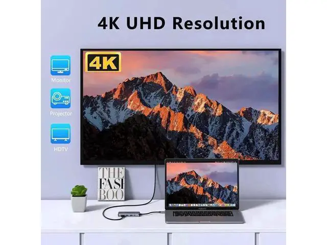 Alt view image 7 of 7 - 10 in 1 USB C Multiport Hub Adapter, USB C Dongle with 4K HDMI, VGA, Gigabit Ethernet, 100W PD Charging, 3×USB3.0, SD/TF Card Reader, 3.5mm Audio Mic Jack, Compatible with MacBook Pro/Air & All USB-C
