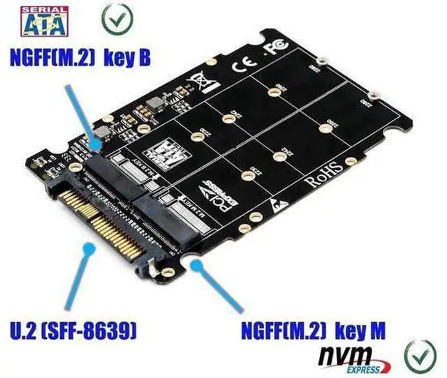 Alt view image 3 of 7 - M.2 M/B Key NGFF to U.2 SFF-8639 Adapter, PCIe NVMe M.2 SSD Converter for Desktop PC