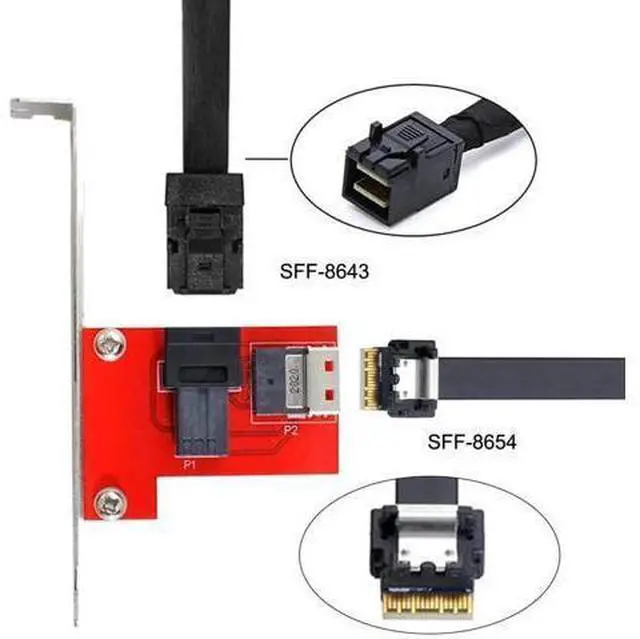 Alt view image 2 of 7 - PCIe 4.0 Slimline SAS SFF-8654 Female to Mini SAS HD SFF-8643 Female PCBA Adapter Card with Full Height & Low Profile Bracket