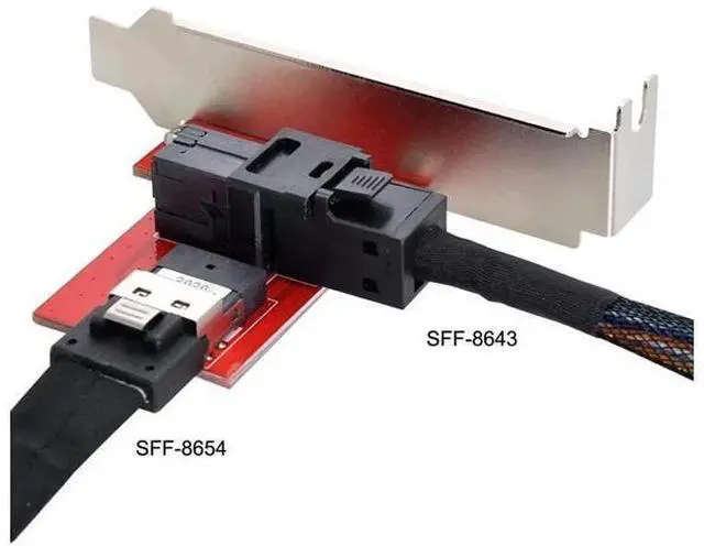 Alt view image 4 of 7 - PCIe 4.0 Slimline SAS SFF-8654 Female to Mini SAS HD SFF-8643 Female PCBA Adapter Card with Full Height & Low Profile Bracket
