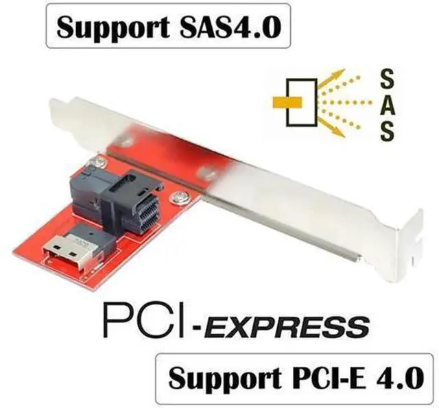 Alt view image 3 of 7 - PCIe 4.0 Slimline SAS SFF-8654 Female to Mini SAS HD SFF-8643 Female PCBA Adapter Card with Full Height & Low Profile Bracket