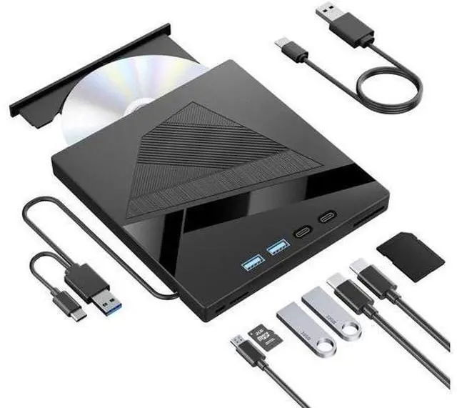 Main image of 7 in 1 External CD DVD Burner USB3.0 Type-C Optical Drive with SD TF Card Reader, Compatible with Windows XP/7/8/10 Linux Mac OS Laptop Desktop PC