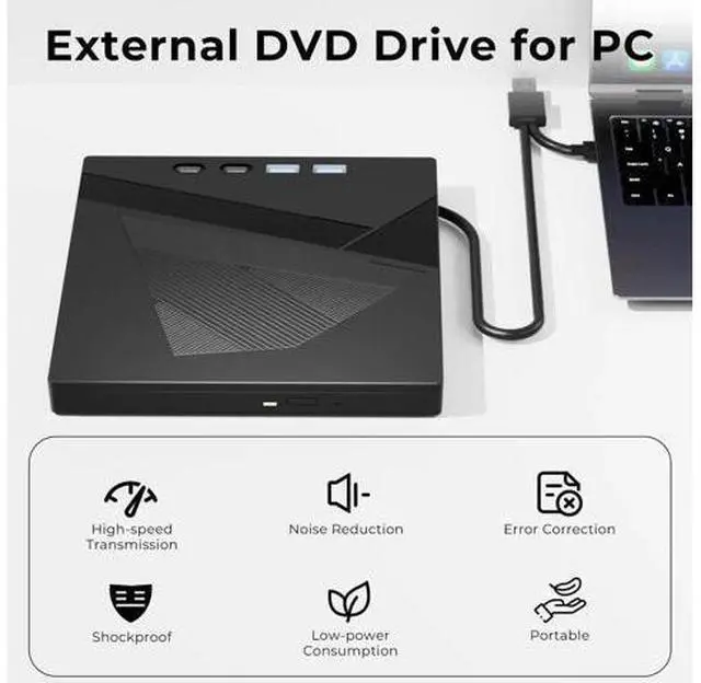 Alt view image 4 of 7 - 7 in 1 External CD DVD Burner USB3.0 Type-C Optical Drive with SD TF Card Reader, Compatible with Windows XP/7/8/10 Linux Mac OS Laptop Desktop PC